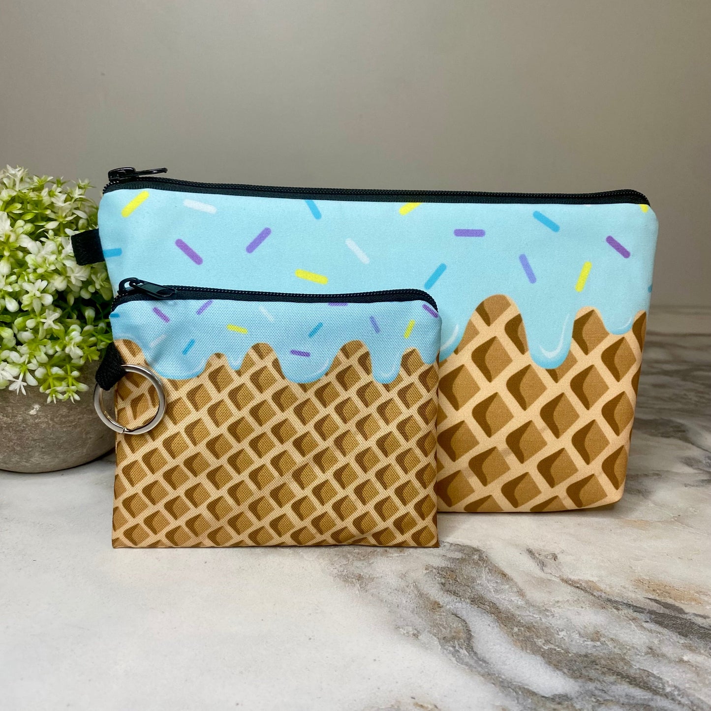 Pouch & Mini Pouch Bundled Set - Ice Cream Cone Blue