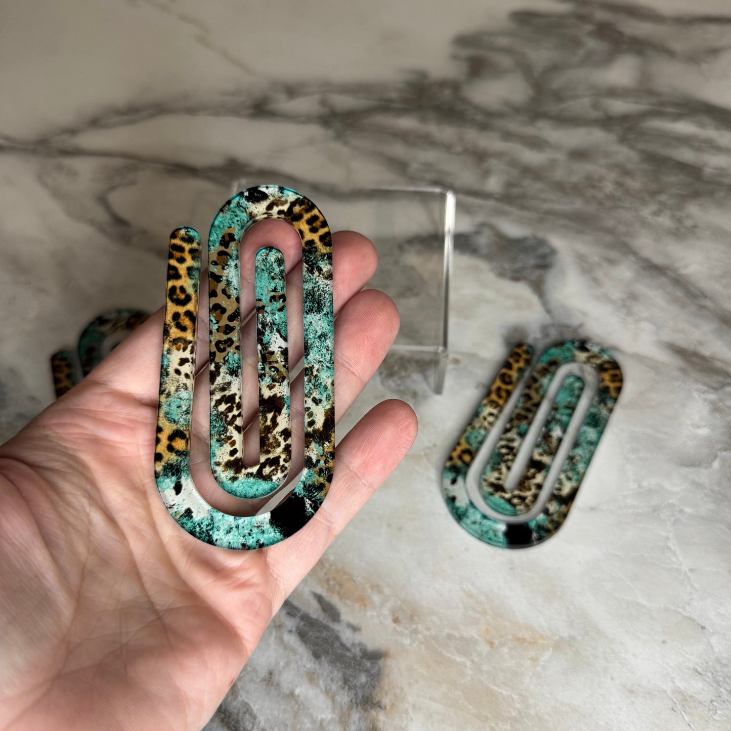 Jumbo Paperclip - Turquoise Cow Animal Print