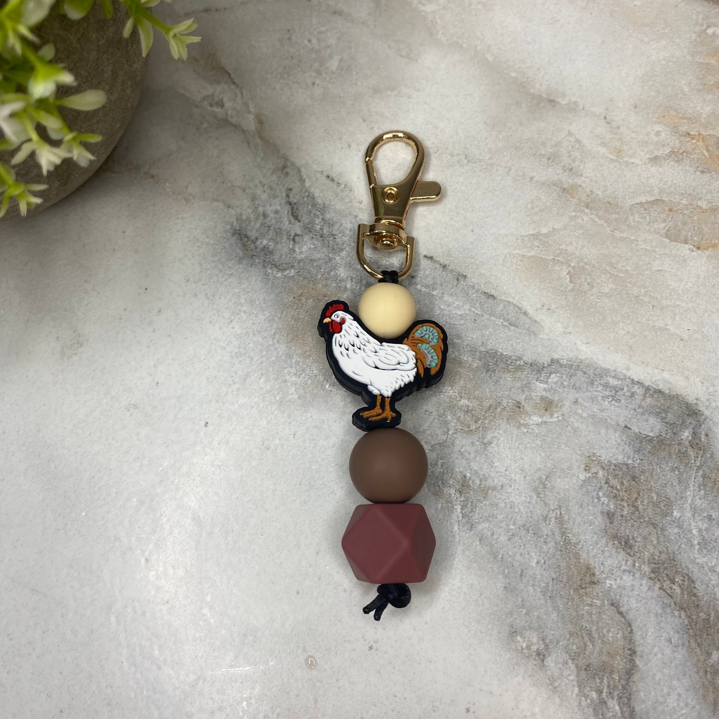 Keychain - Silicone Bead - Chicken - Maroon
