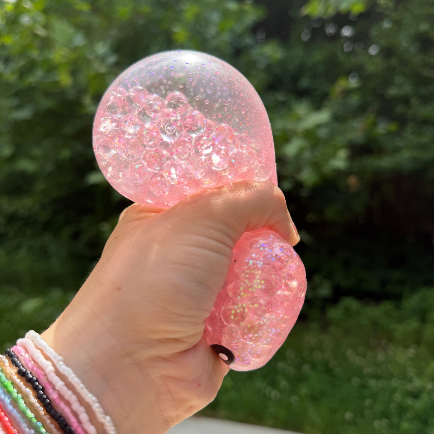 Squishy Toy - Viral Dumpling, Pink Glitter + Water Beads