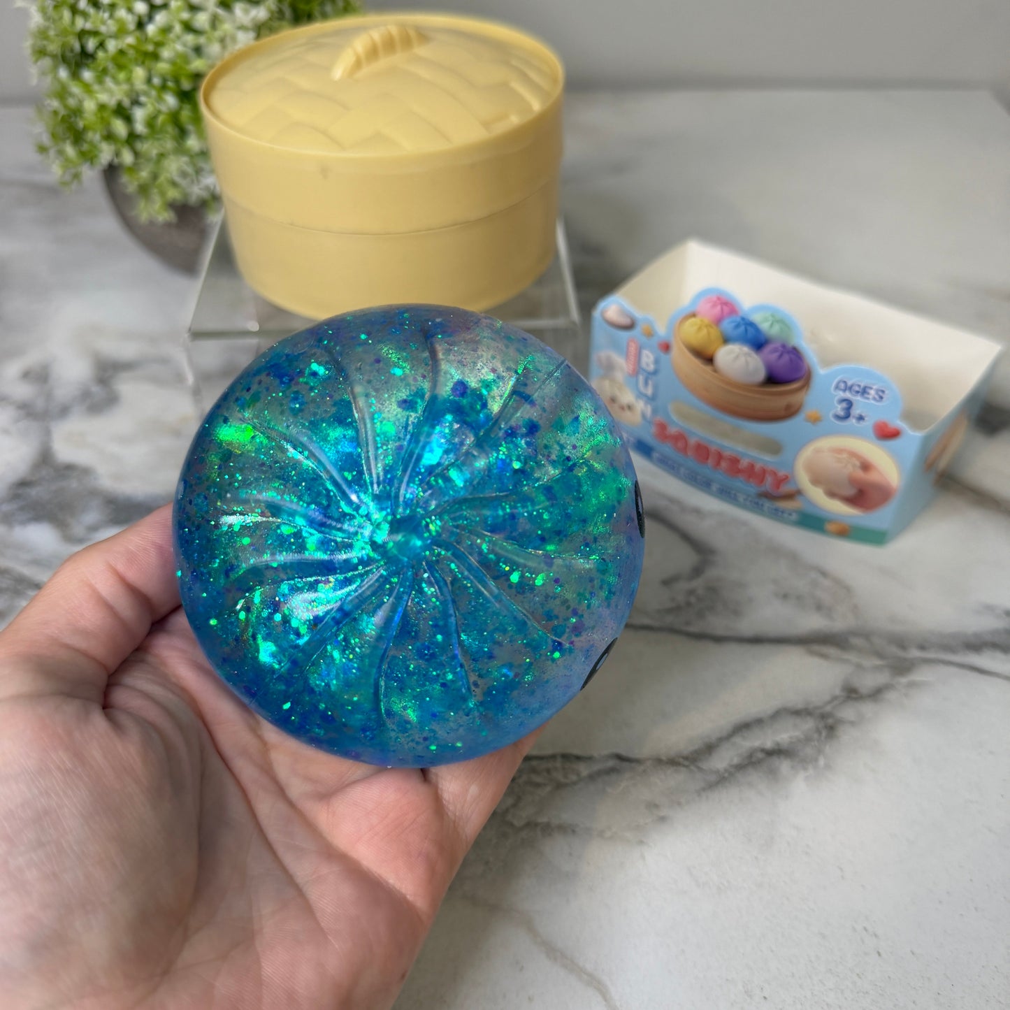 Squishy Toy - Viral Dumpling, Slow Rise Glitter - Blue