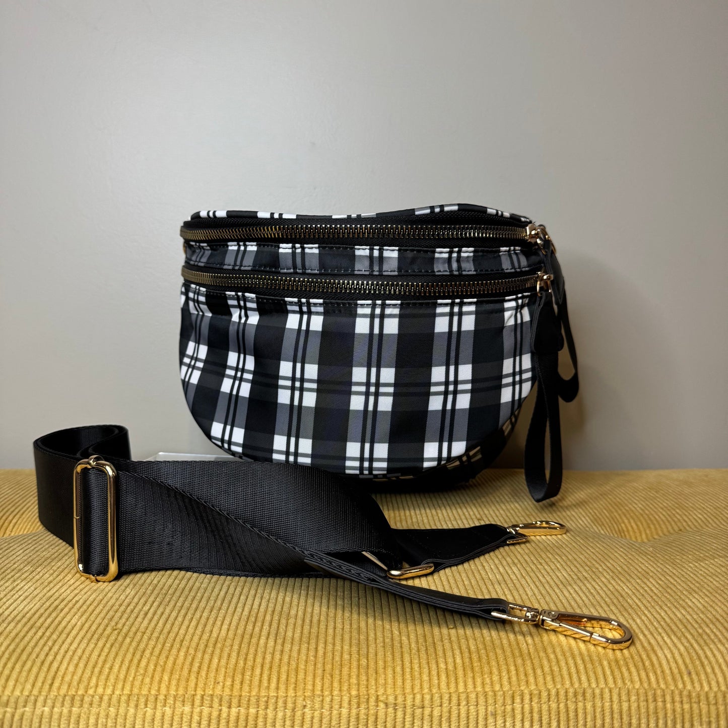 The Roni Nylon Crossbody - Black & White Plaid