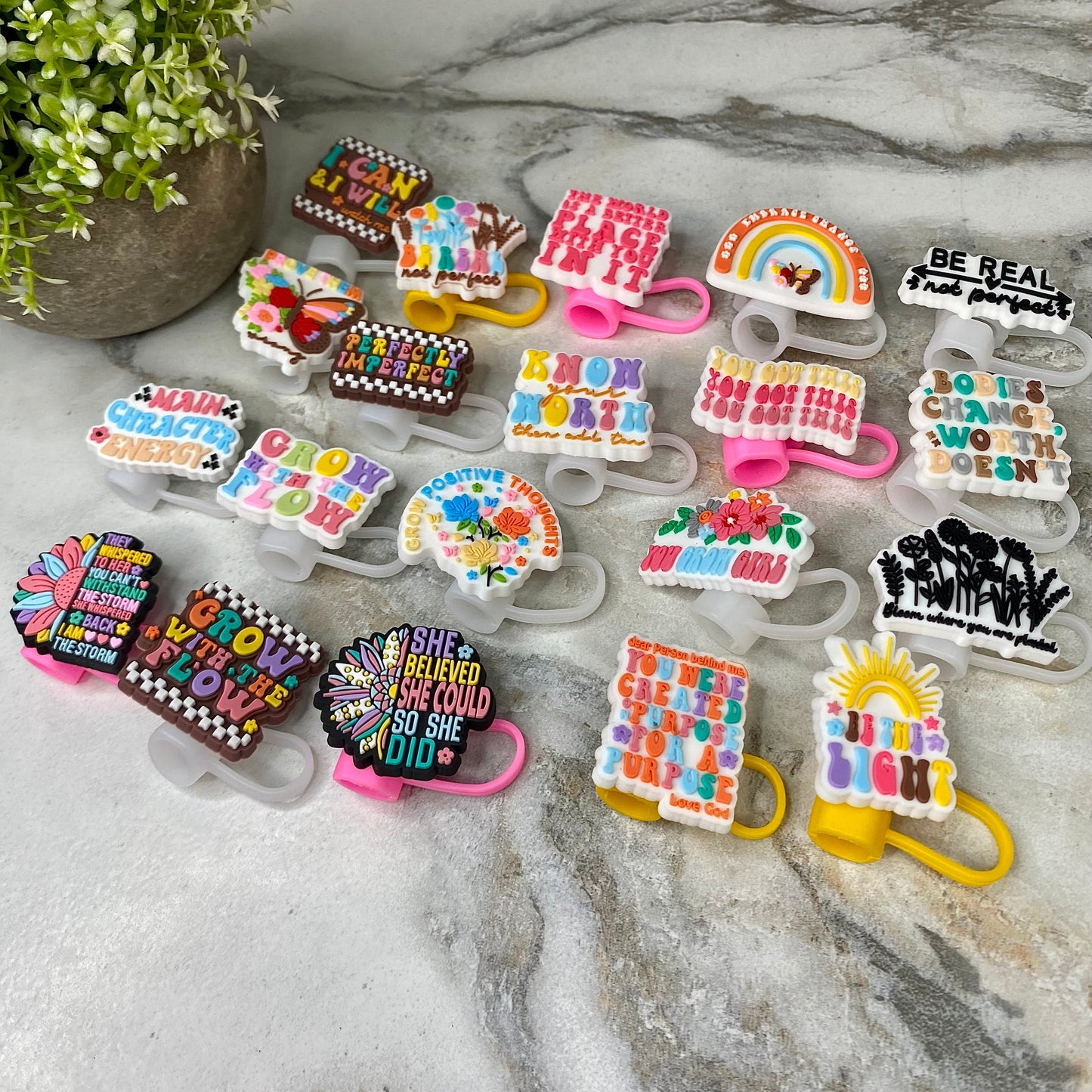 Silicone Straw Toppers Tumbler - Inspirational Mix