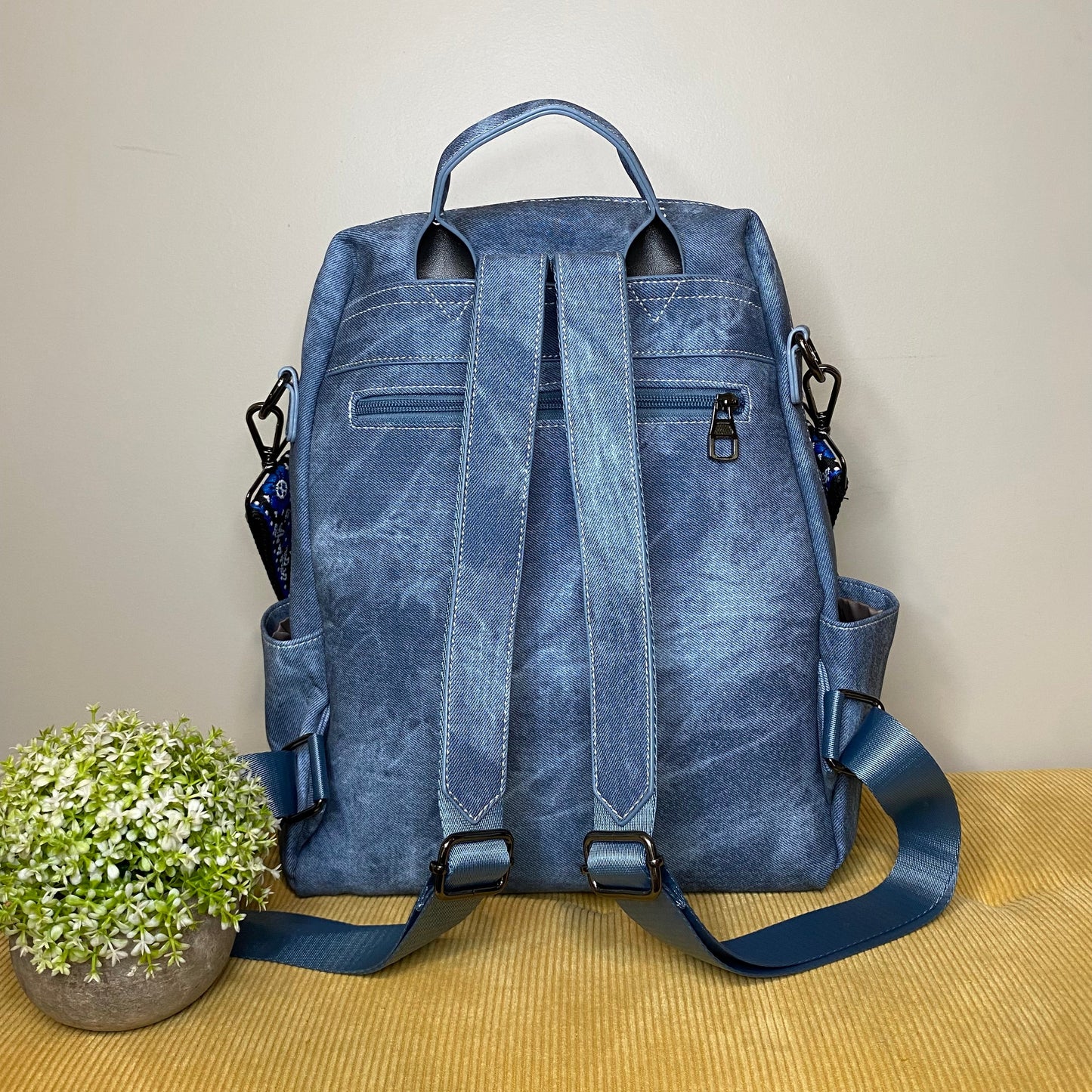 Denim Suede Brooke Backpack + Pouch
