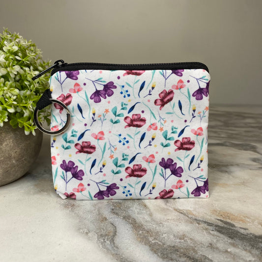 Mini Pouch - Floral White Maroon Purple