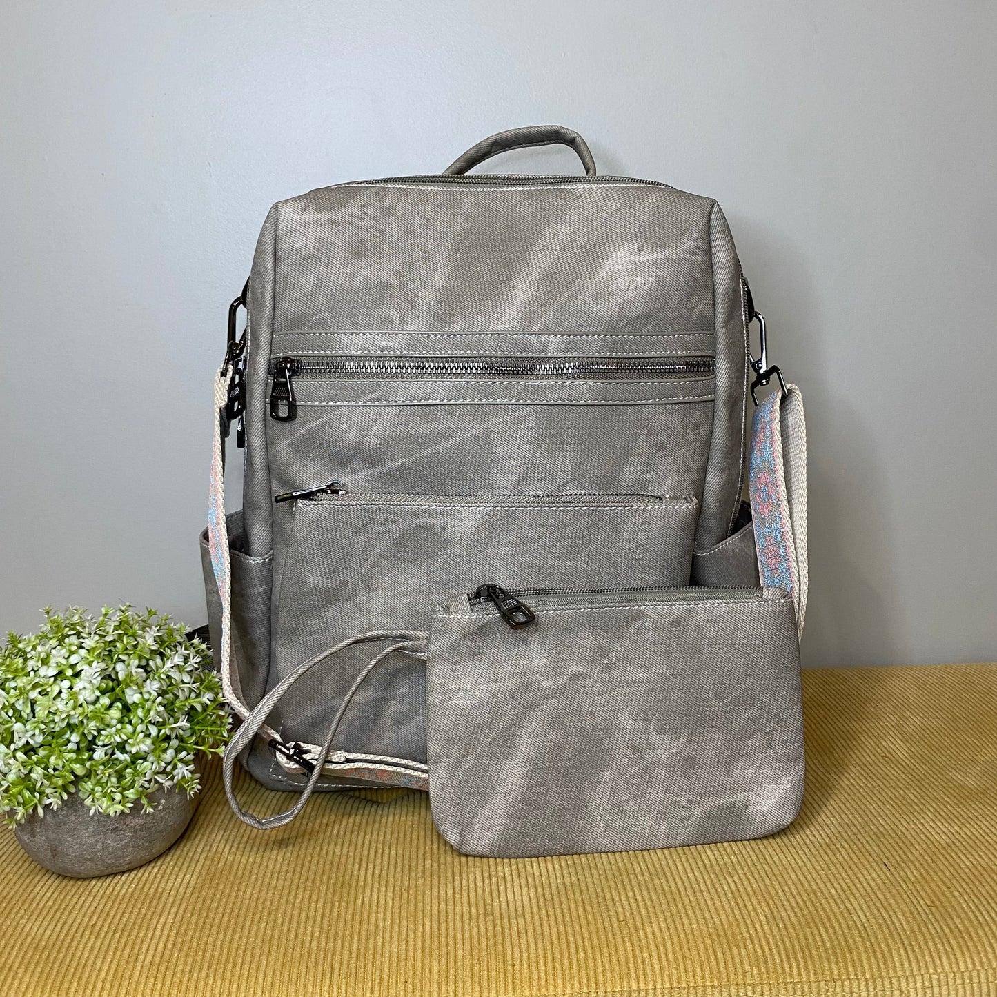 Denim Suede Brooke Backpack + Pouch