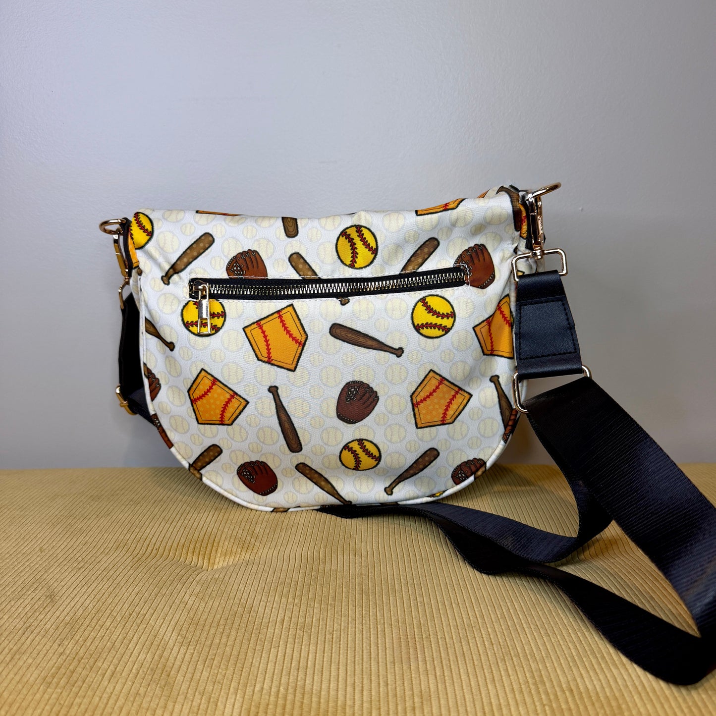 The Roni Nylon Crossbody - Softball on White