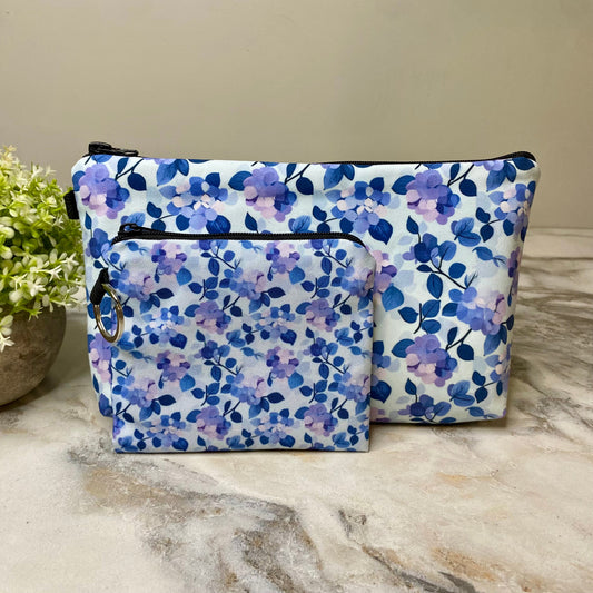Pouch & Mini Pouch Bundled Set - Floral Purple Hydrangea