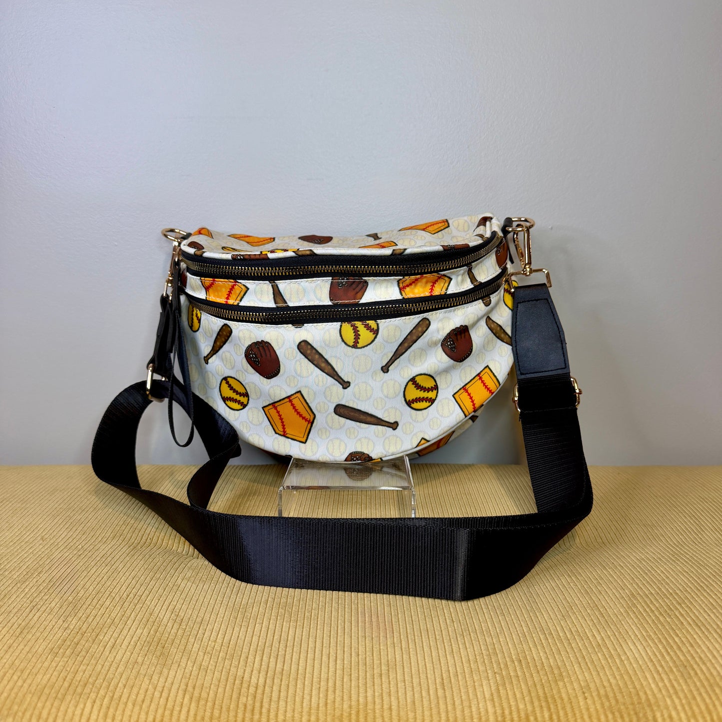 The Roni Nylon Crossbody - Softball on White