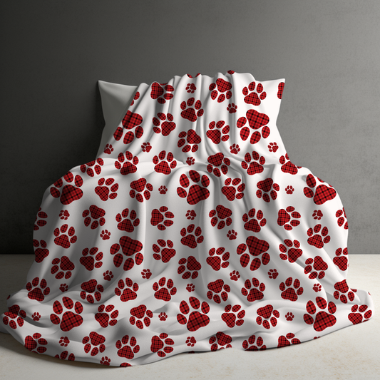 Blanket me- White Red Plaid Paw