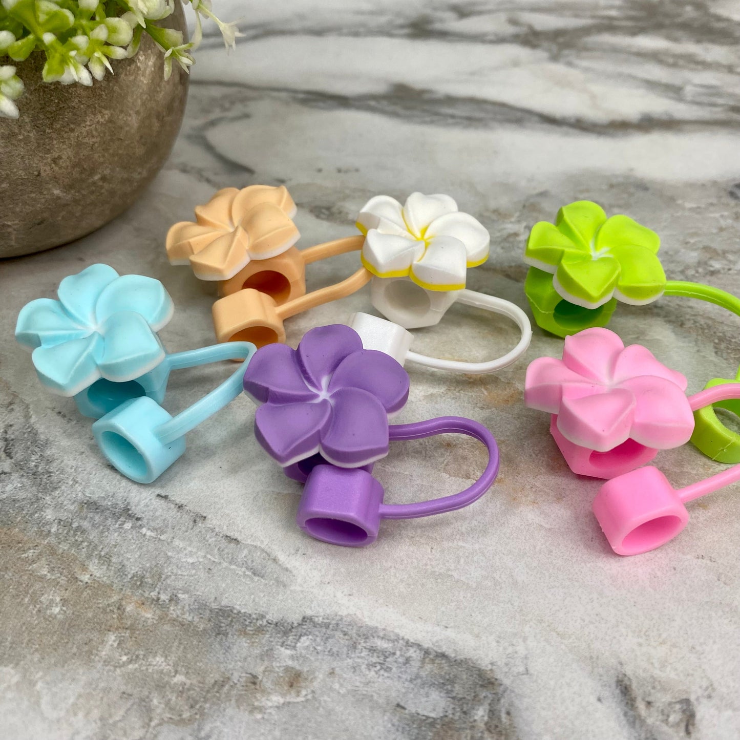 Silicone Straw Toppers Tumbler - Flower Mix
