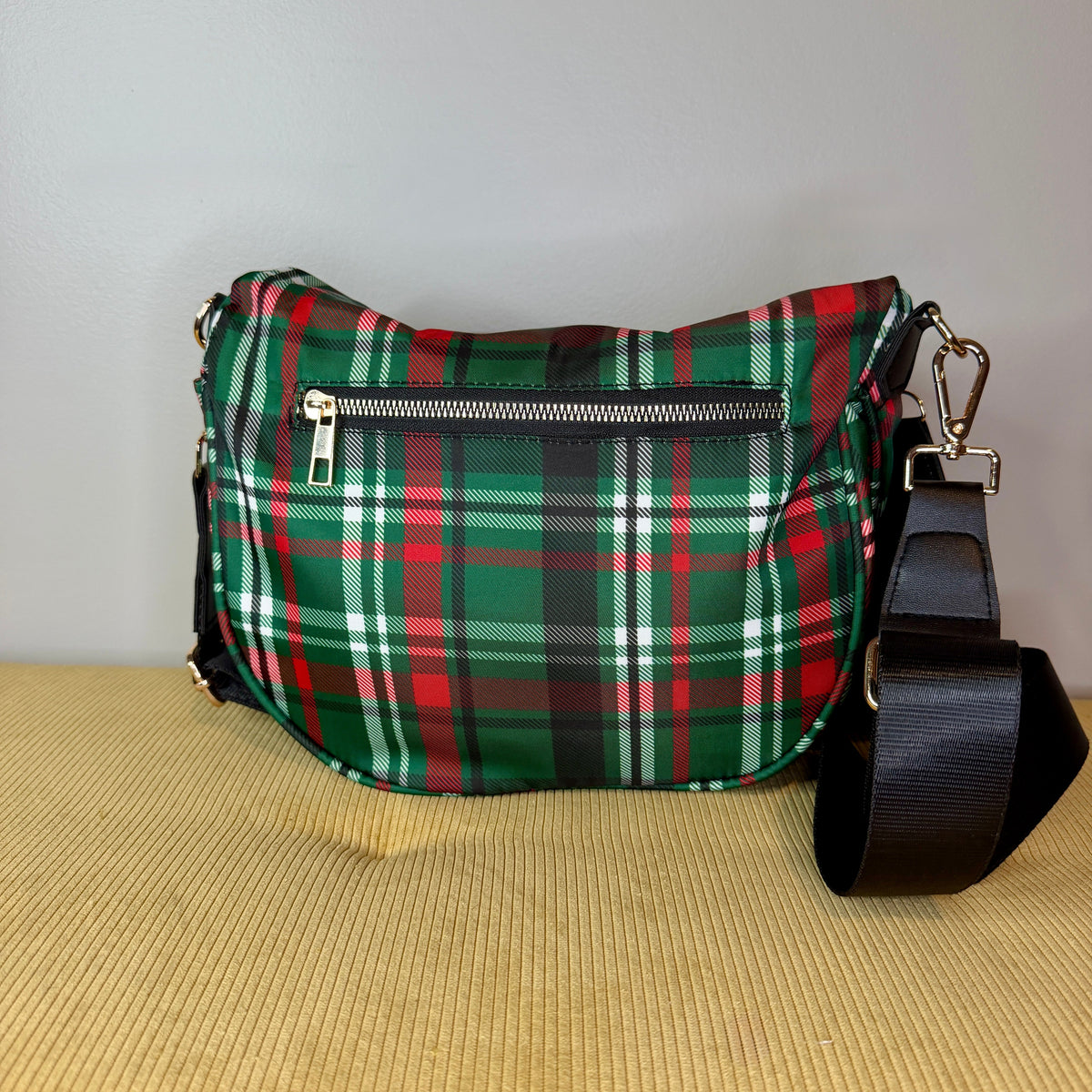 The Roni Nylon Crossbody - Green Plaid - PREORDER
