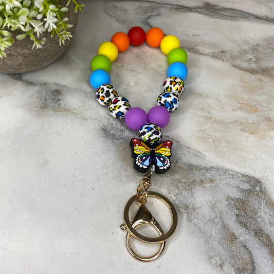 Silicone Bracelet Keychain - Rainbow Butterfly