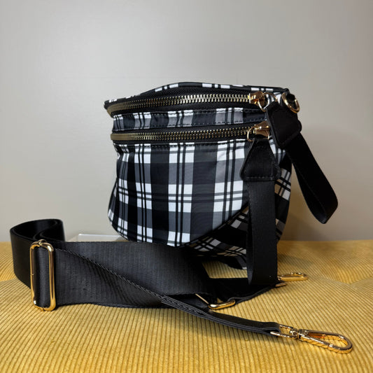 The Roni Nylon Crossbody - Black & White Plaid