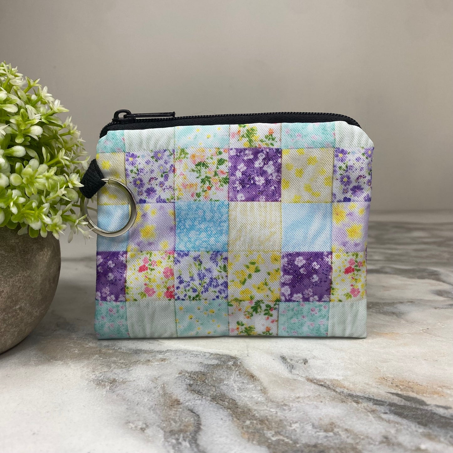 Mini Pouch - Spring Purple Yellow Blue Patches