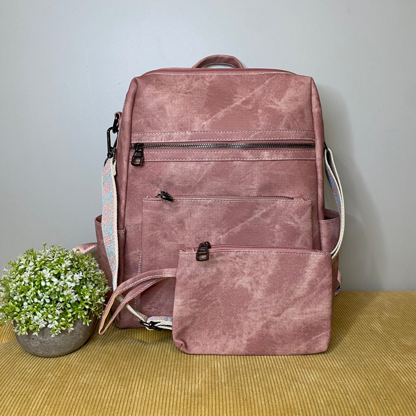 Denim Suede Brooke Backpack + Pouch