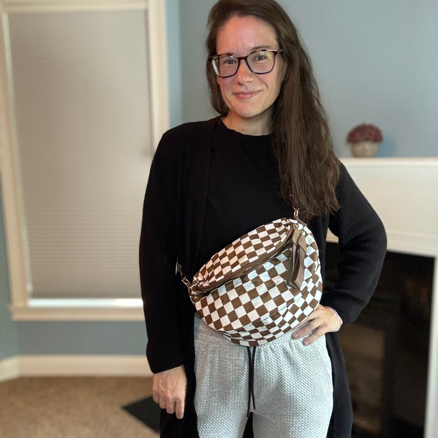 The Roni Nylon Crossbody - Checkered Chocolate