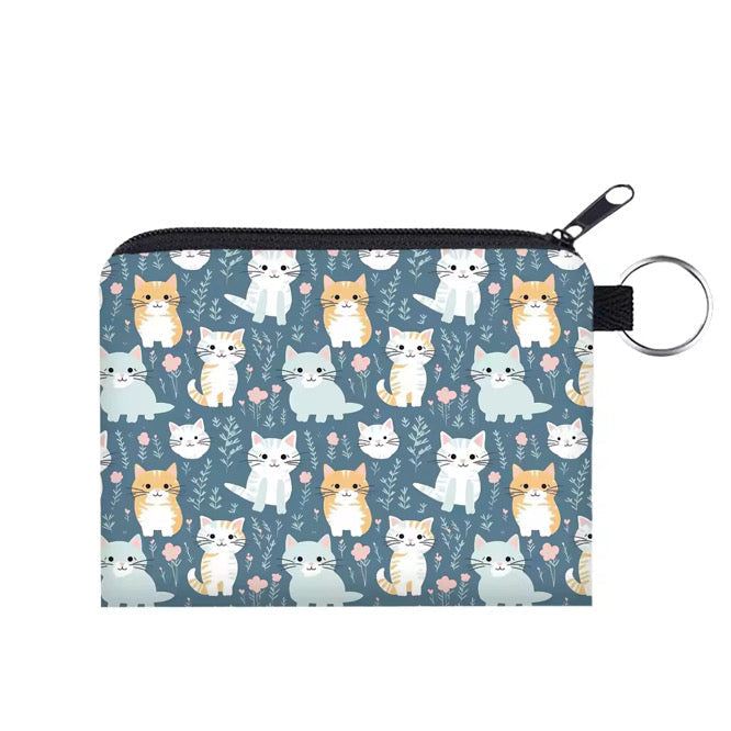 Mini Pouch - Cats in Field Blue