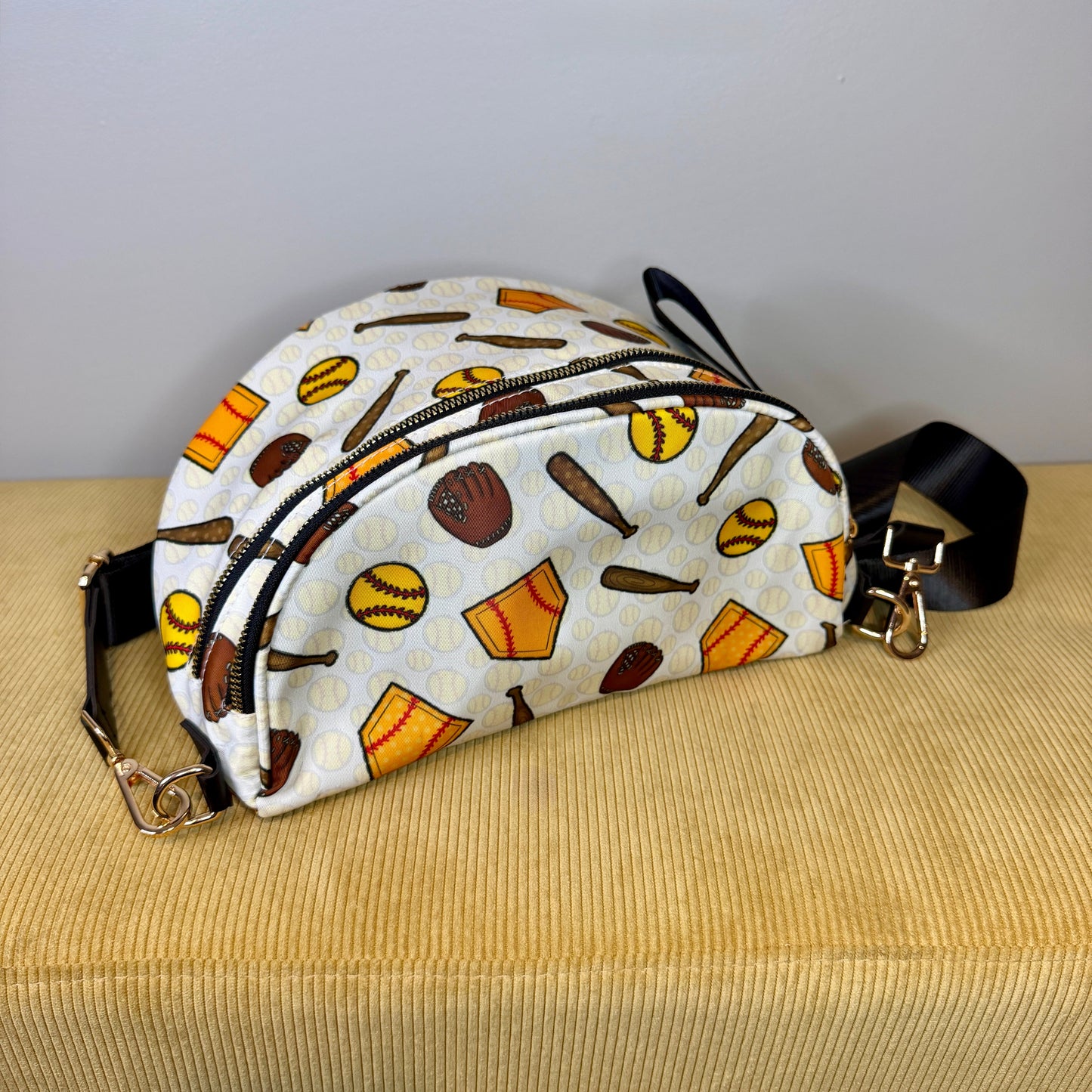 The Roni Nylon Crossbody - Softball on White