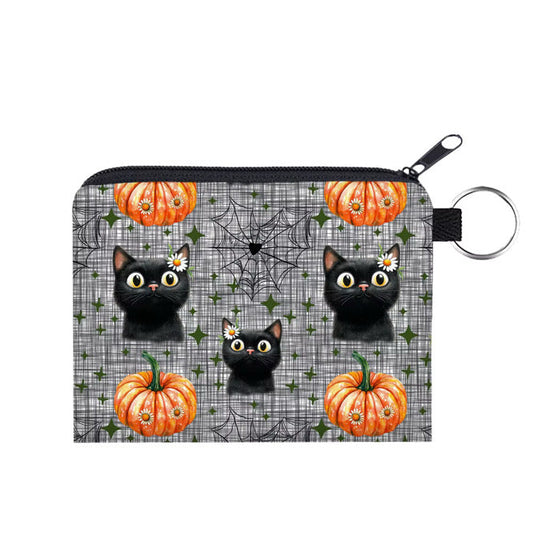 Mini Pouch - Halloween - Black Cat Daisy Pumpkin