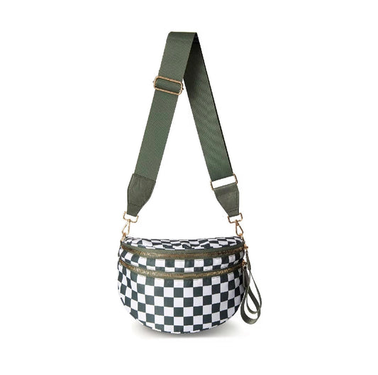 The Roni Nylon Crossbody - Checkered Dark Green